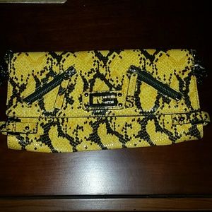 Guess yellow snakeskin purse